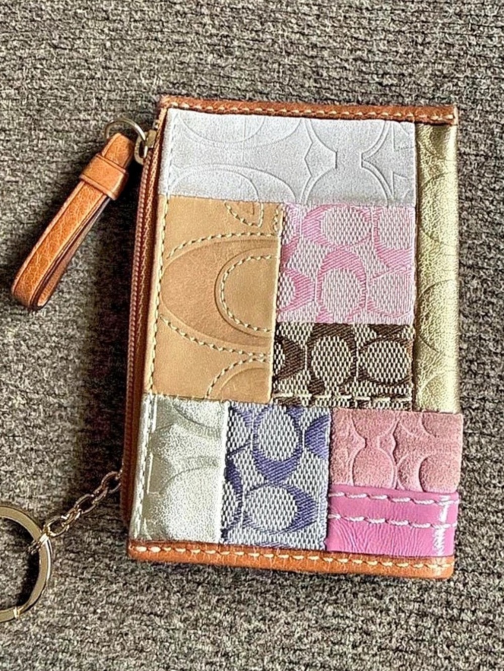 vintage Y2K Coach Pastel Signature Patchwork Coin Purse / Mini Card Holder